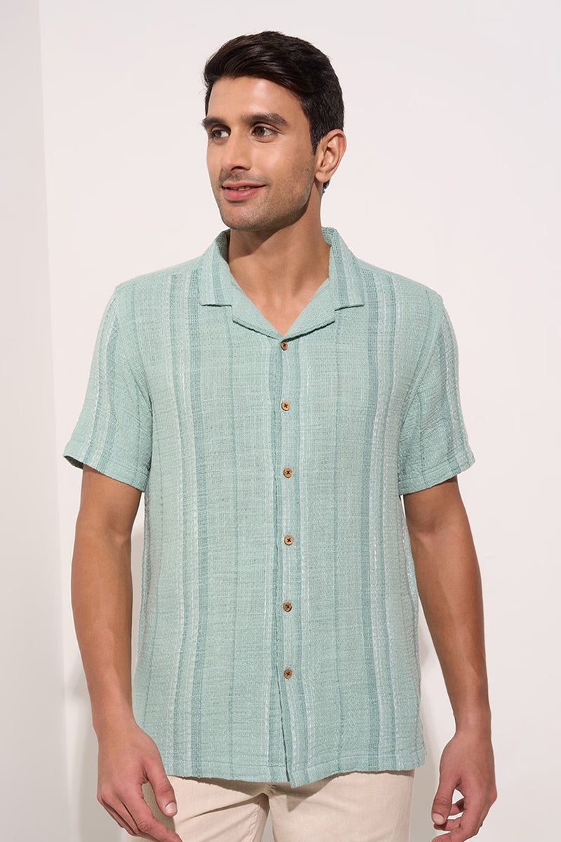 Green cotton striped shirt