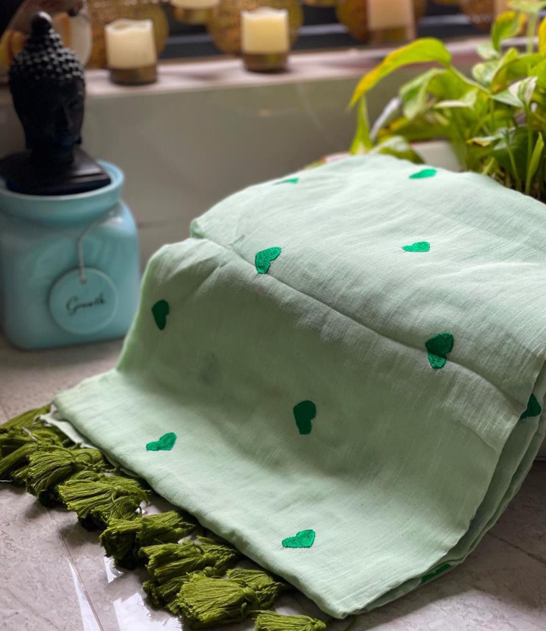 Light mint green mulmul saree for summer