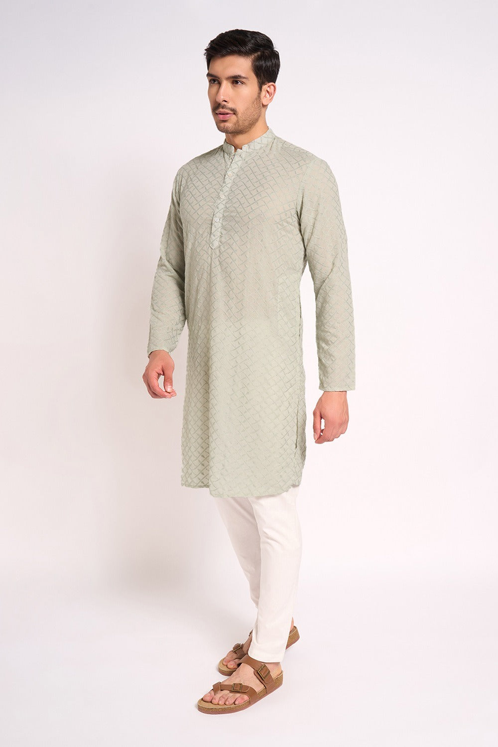 Light olive kurta for men
