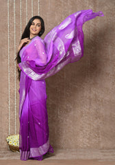 Lilac-Handloom Khaddi Georgette Saree With Sleek Border