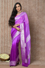 Lilac-Handloom Khaddi Georgette Saree With Sleek Border