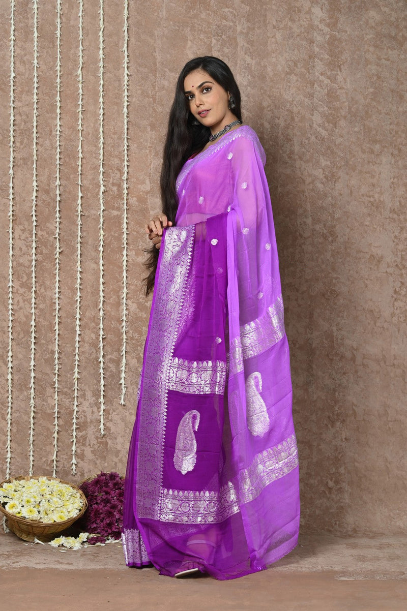 Lilac-Handloom Khaddi Georgette Saree With Sleek Border