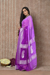 Lilac-Handloom Khaddi Georgette Saree With Sleek Border