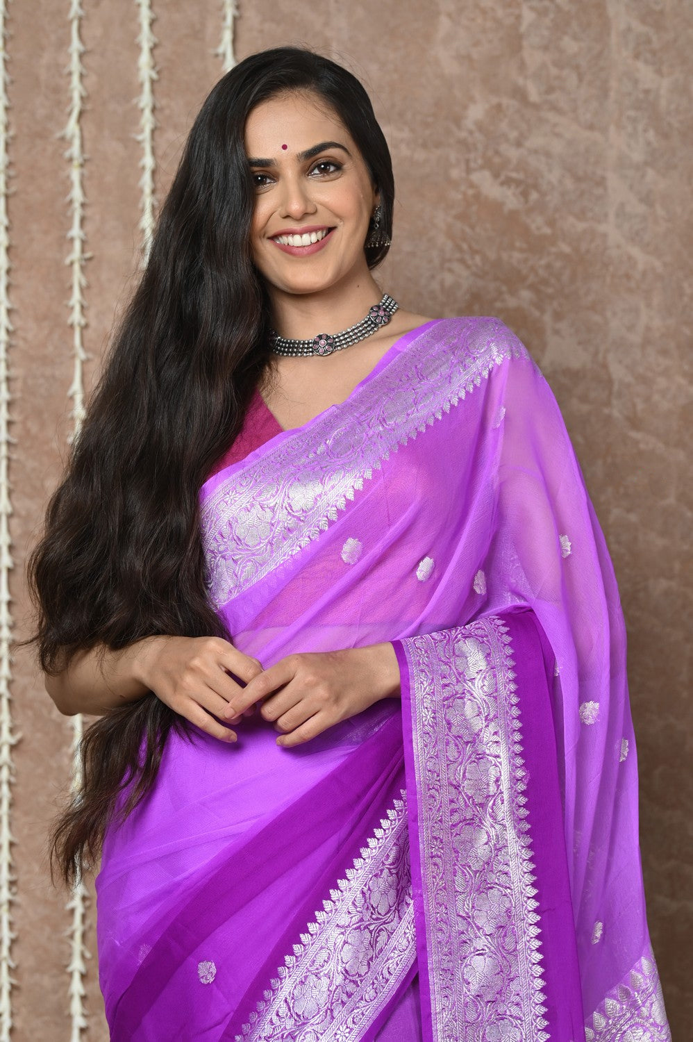 Lilac-Handloom Khaddi Georgette Saree With Sleek Border