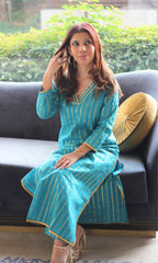 Teal gold ethnic wear