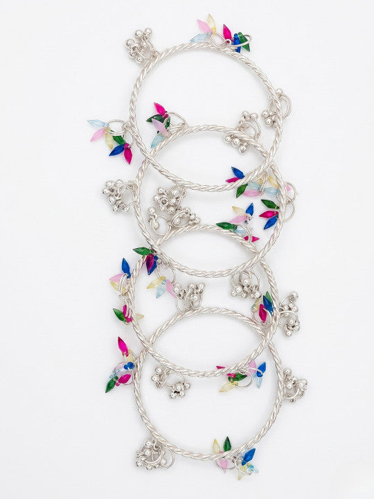Gold-Plated Stone Studded & Beaded Bangles