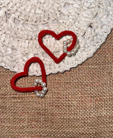Vibrant Red Heart Bead Earrings