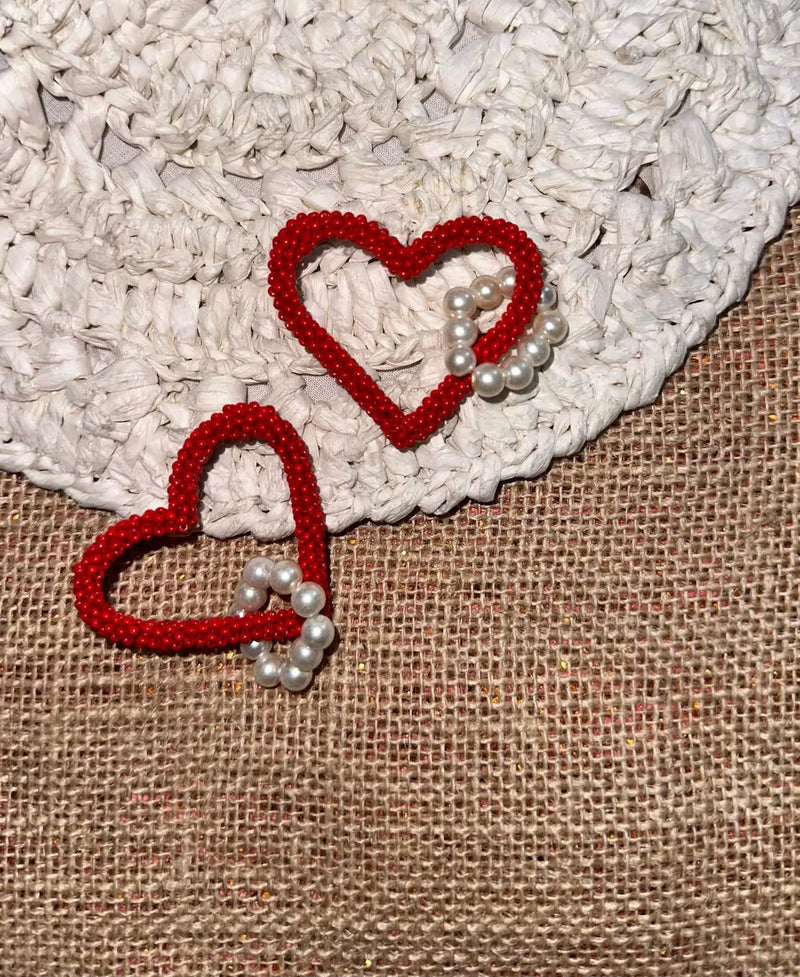 Vibrant Red Heart Bead Earrings