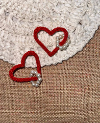 Vibrant Red Heart Bead Earrings