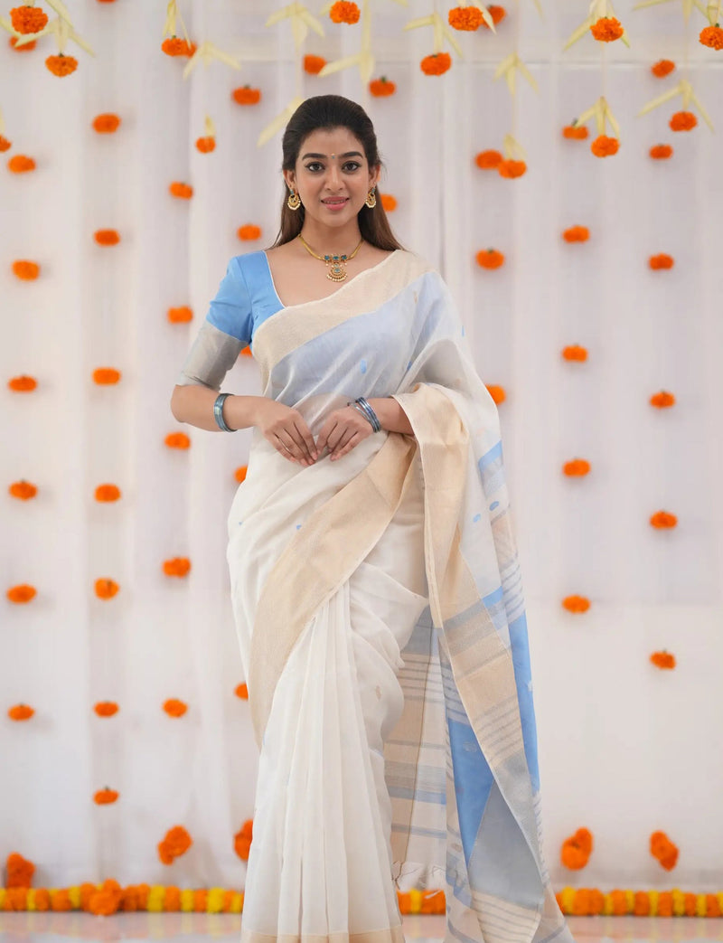 White Maheshwari saree