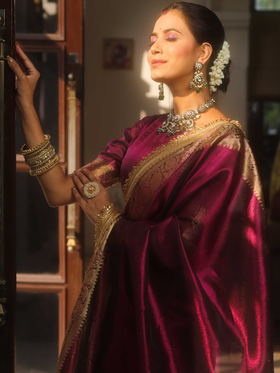 Tissue saree with lace border