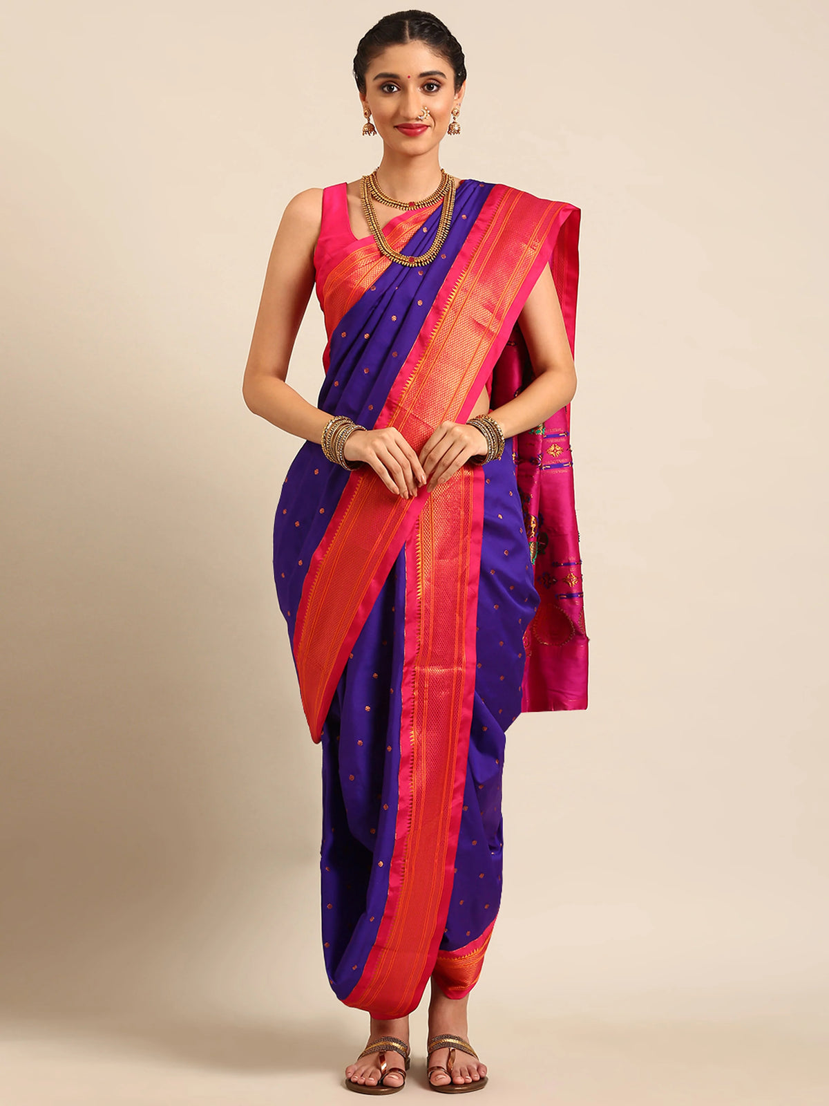 Women's Violet & Pink Nauvari Paithani Saree