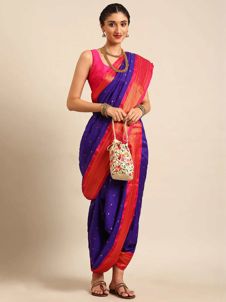 Violet & pink Paithani silk saree