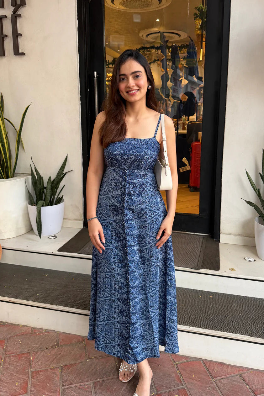 Women's Premium Viscose Silk Paisley Print Maxi Dress