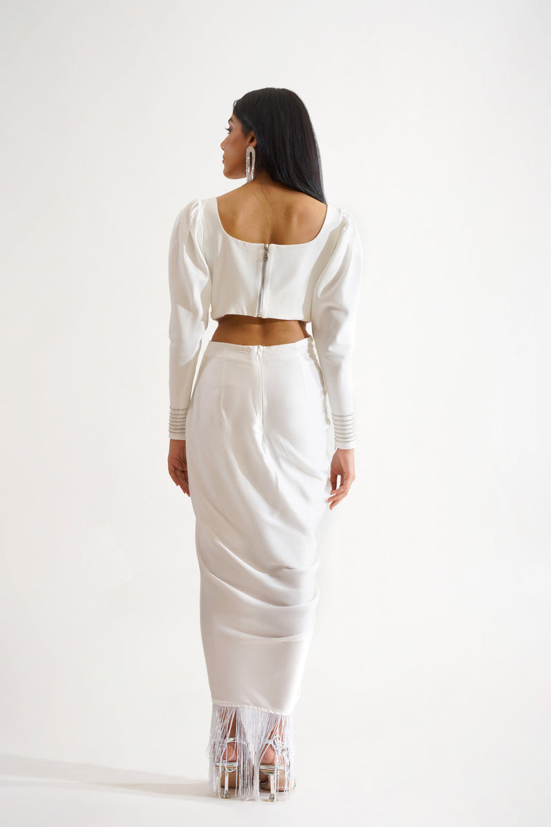 fringe lace white outfit