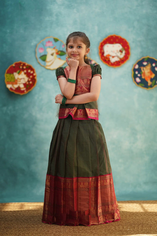 maroon zari border pavadai