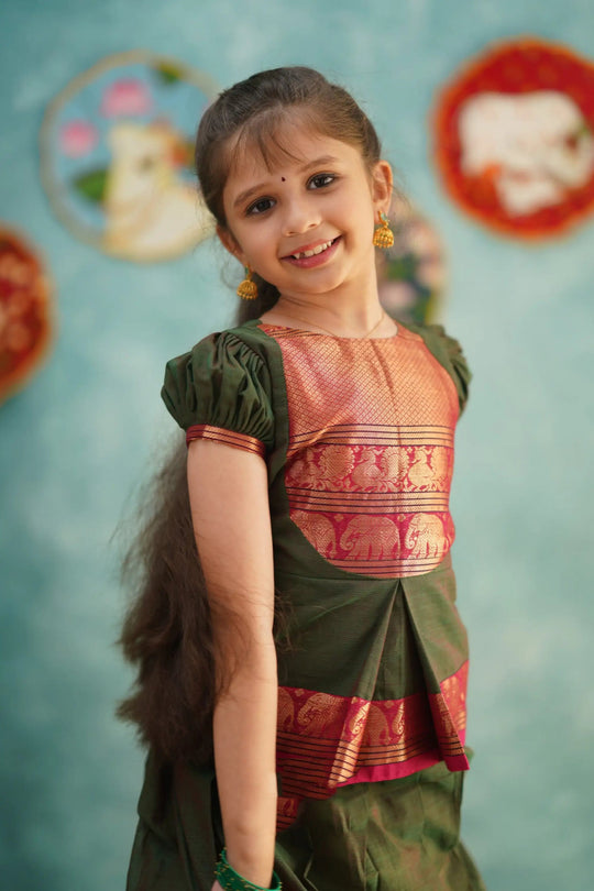 maroon zari border pavadai