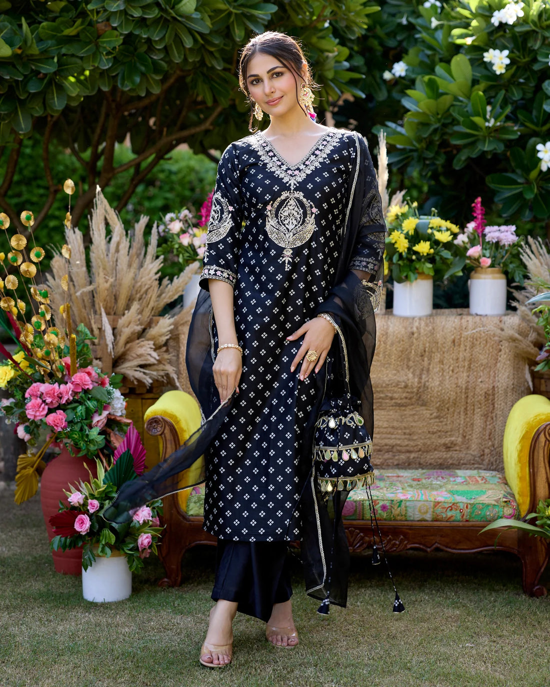 Mantra Black Bandhani Suit Set