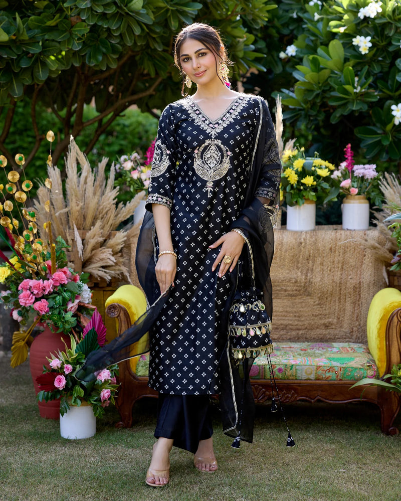 Mantra Black Bandhani Suit Set