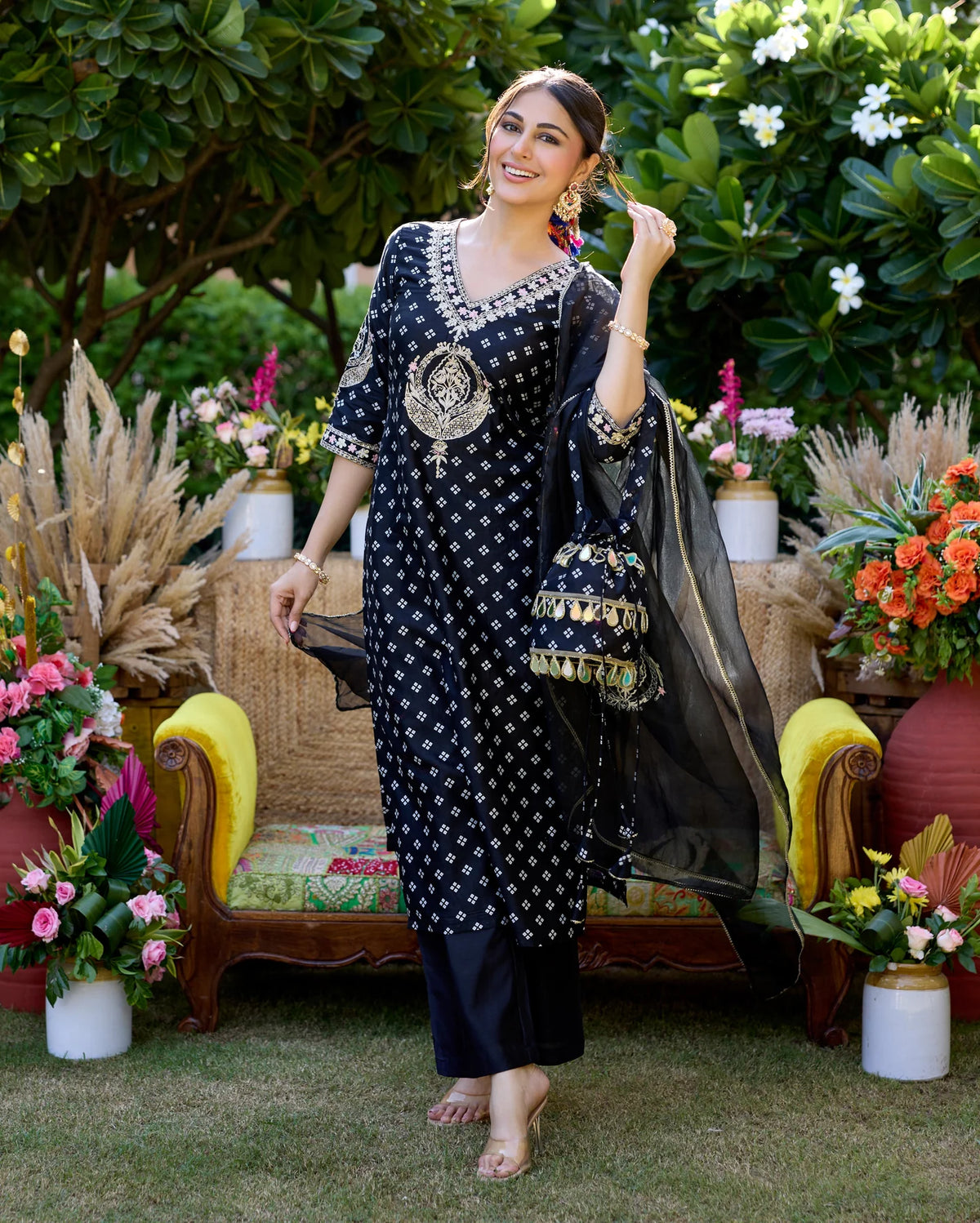 Mantra Black Bandhani Suit Set