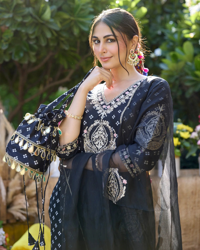 Mantra Black Bandhani Suit Set