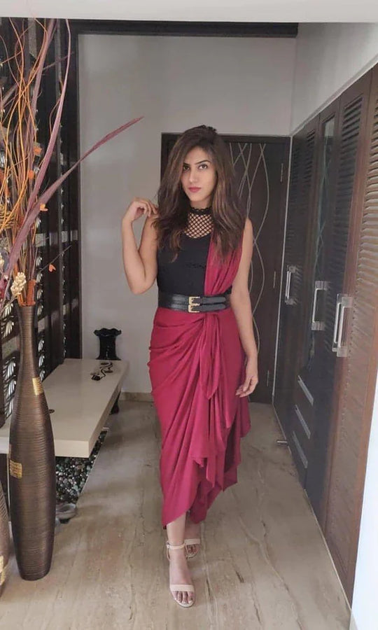 Liva Cotton Black Draped Skirt Saree