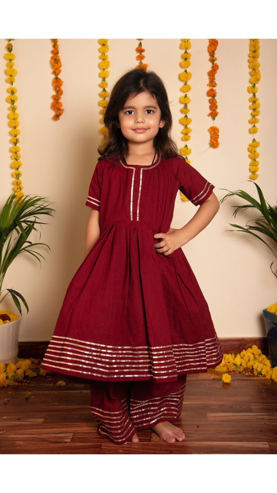 Maroon Gotta Jaal Anarkali Set for Girls Kids
