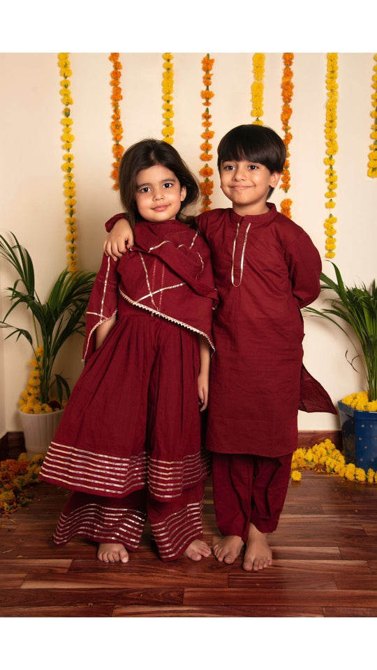 Maroon Gotta Jaal Anarkali Set for Girls Kids