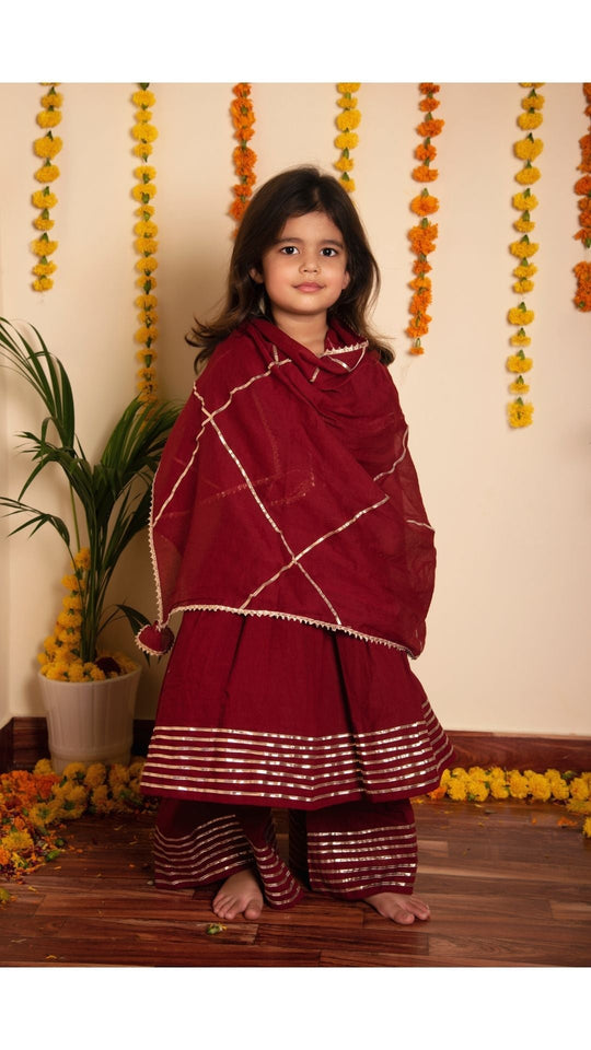 Maroon Gotta Jaal Anarkali Set for Girls Kids
