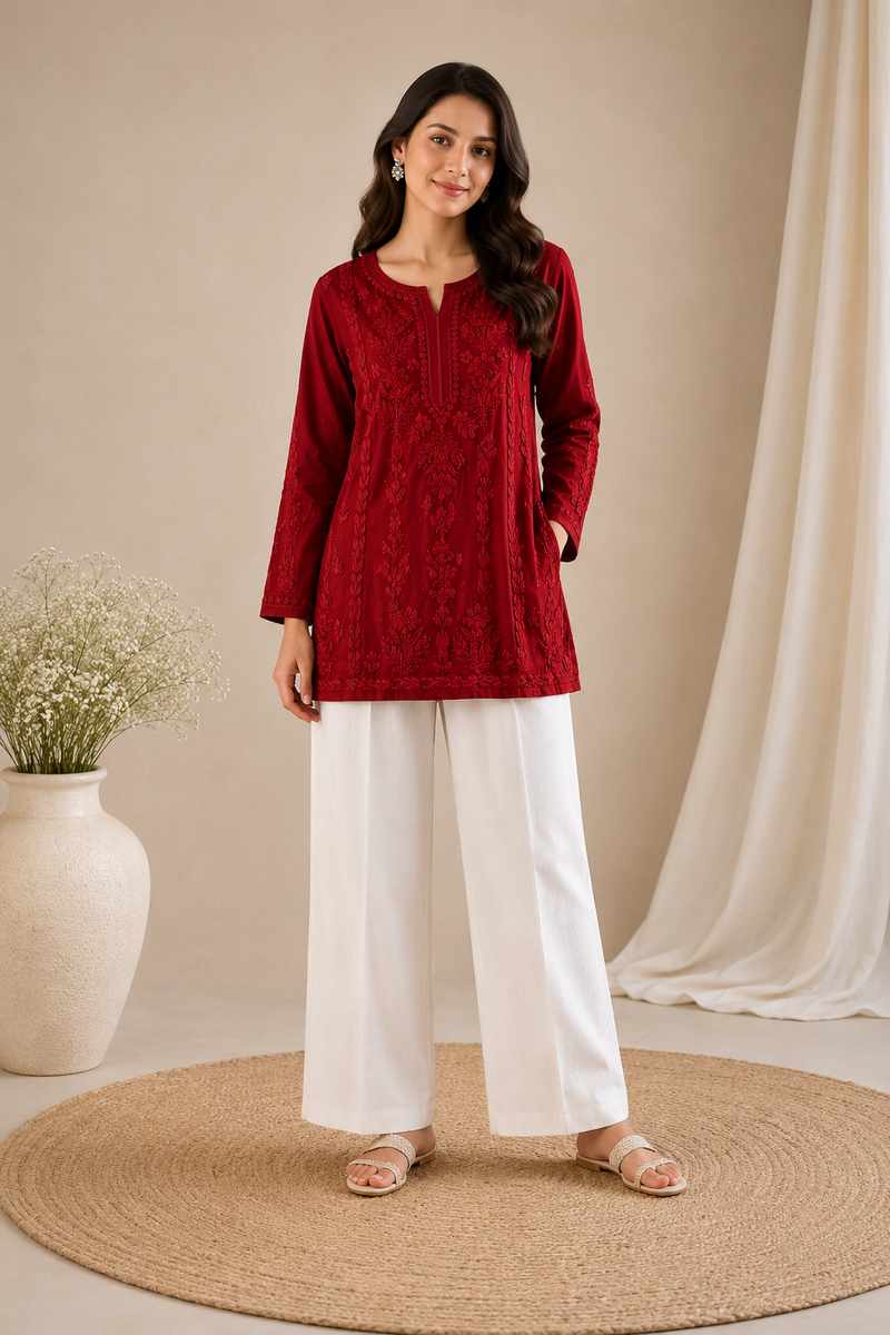 Lemon Yellow Modal Cotton Chikankari Short Kurta