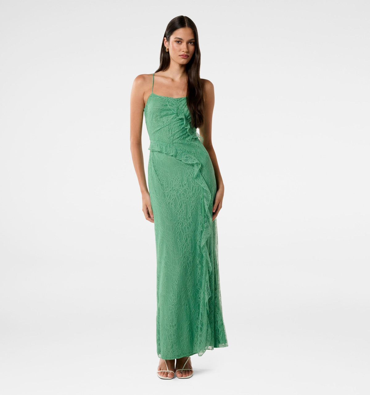 lace ruffle evening dress