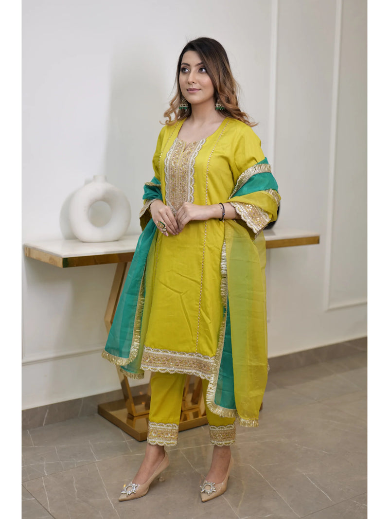 Pineapple Yellow Modal Silk Shaded Suit