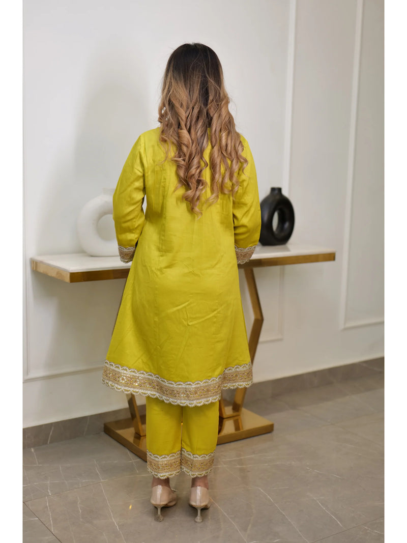 Pineapple Yellow Modal Silk Shaded Suit