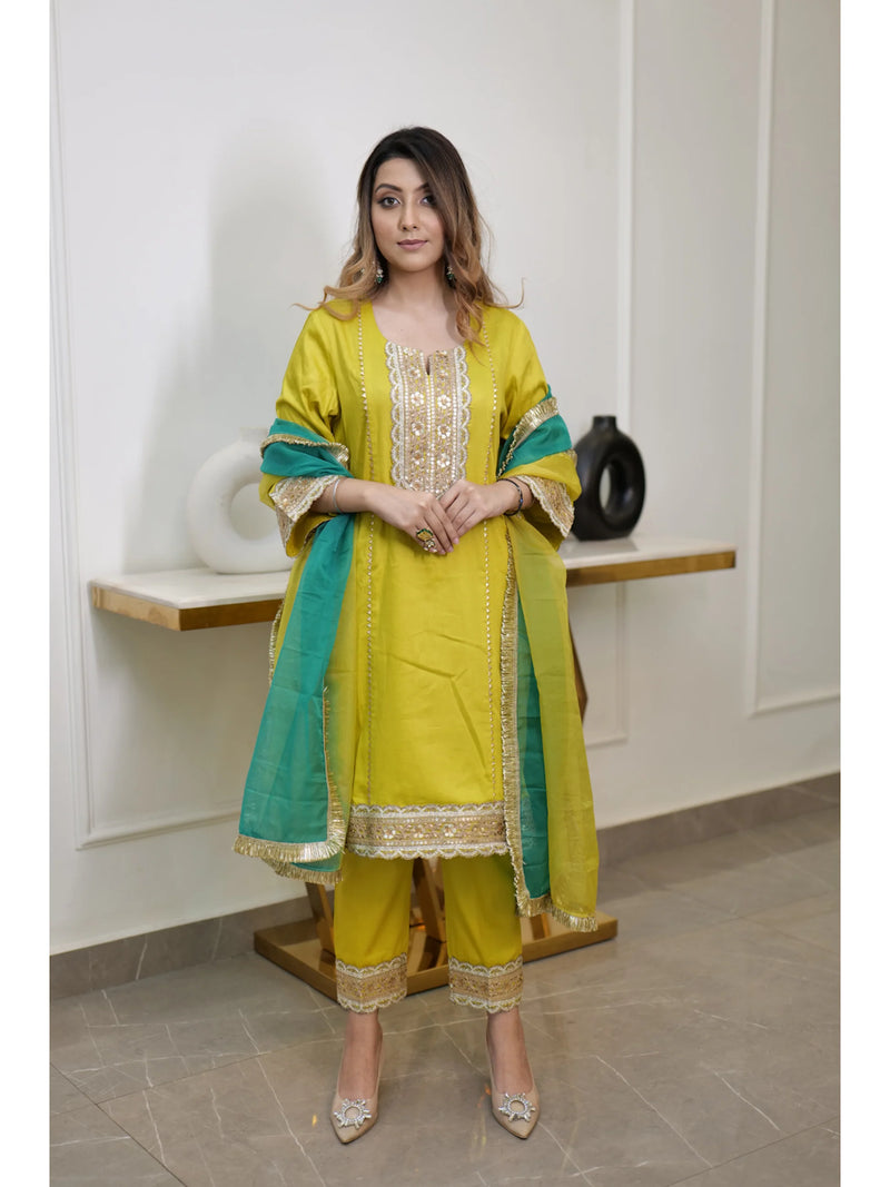 Pineapple Yellow Modal Silk Shaded Suit