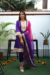 Purple Gold Modal Silk Shaded Suit