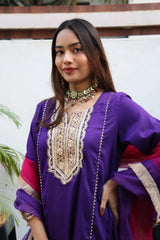 Purple Gold Modal Silk Shaded Suit