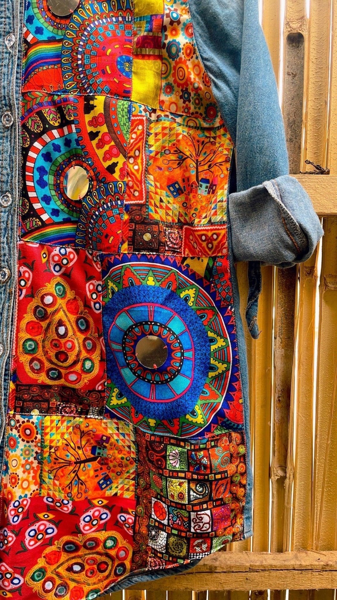 Men's Printed Patchwork Denim Shirt