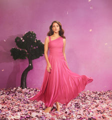 Metallic Asymmetrical Maxi Dress