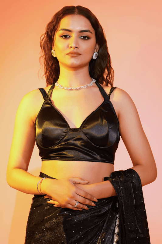 Midnight Silk Black Satin Blouse 1216