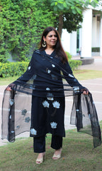 Handbrush printed cotton suit