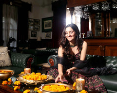 Mighty Black Mirror Work Chanderi Lehenga Set