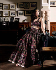 Mighty Black Mirror Work Chanderi Lehenga Set