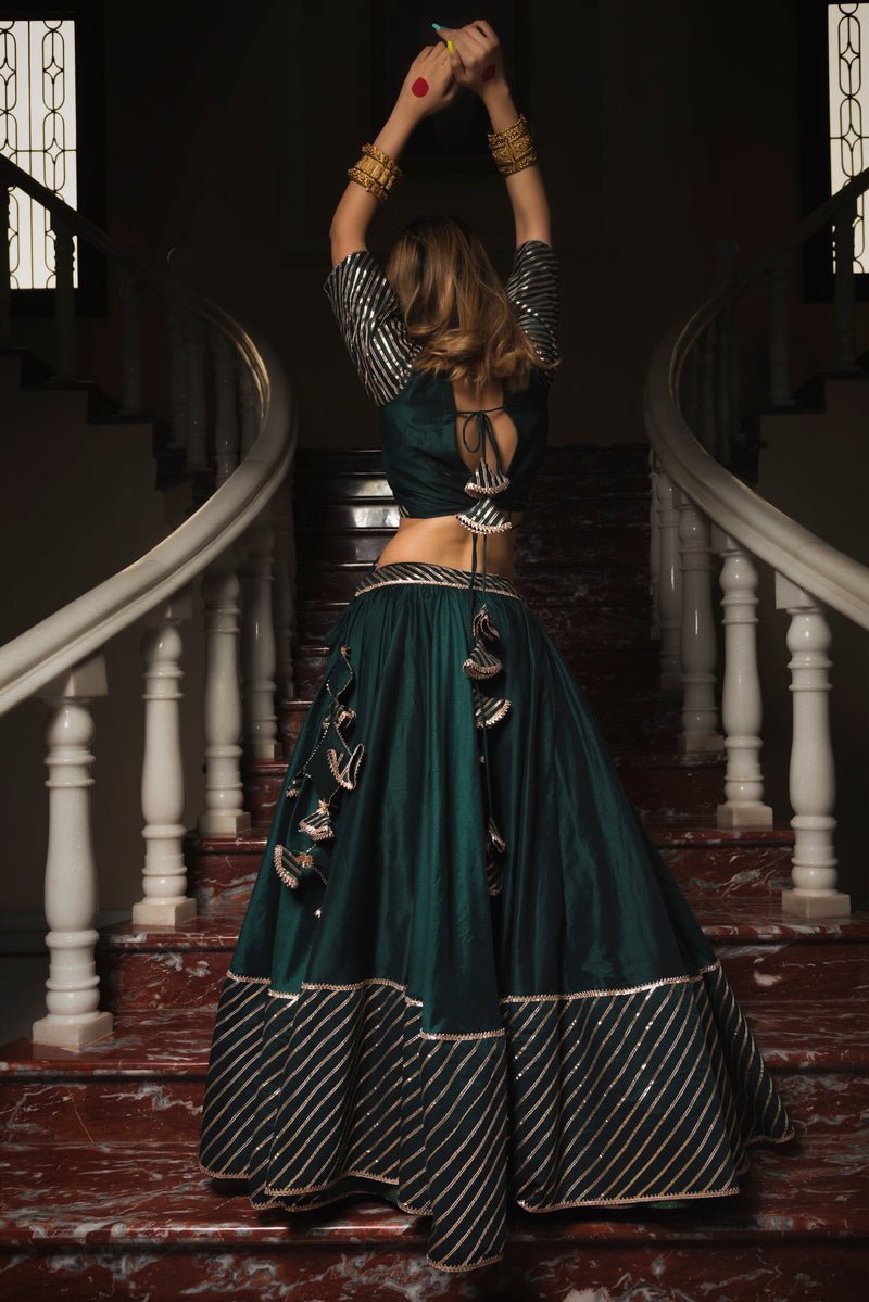 Green Lehenga Set With Organza Dupatta