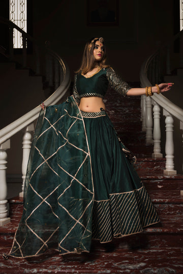 Green Lehenga Set With Organza Dupatta