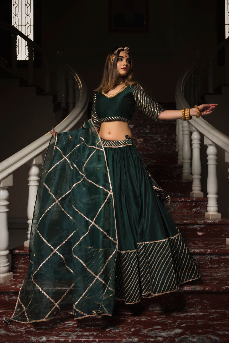 Green Lehenga Set With Organza Dupatta