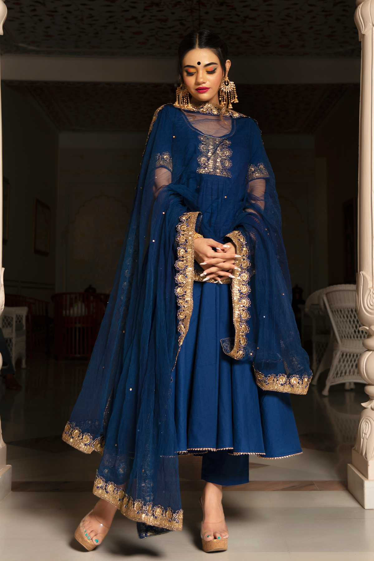 Lace detailed cotton Anarkali dress