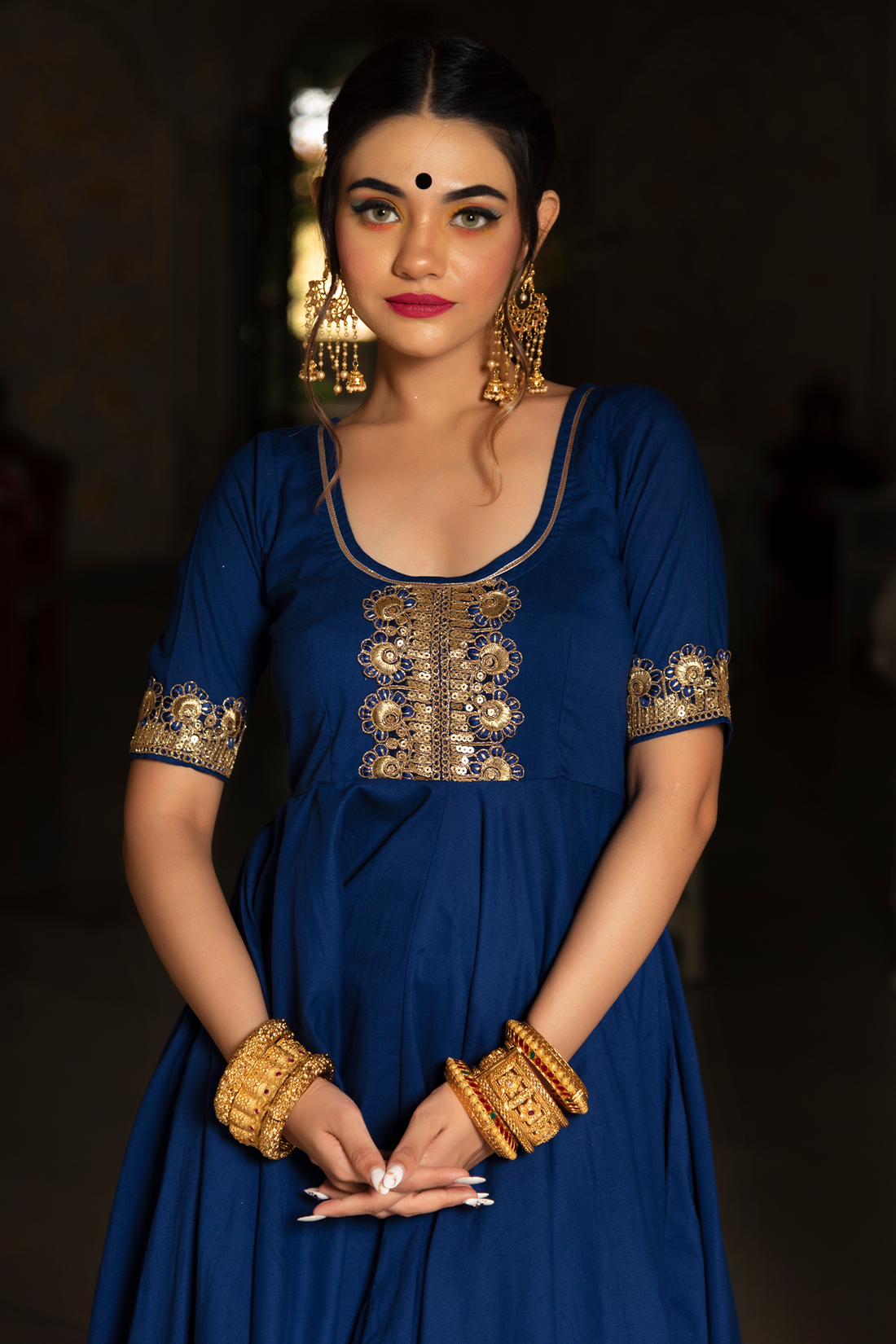 Cotton kurta pant set with lace work