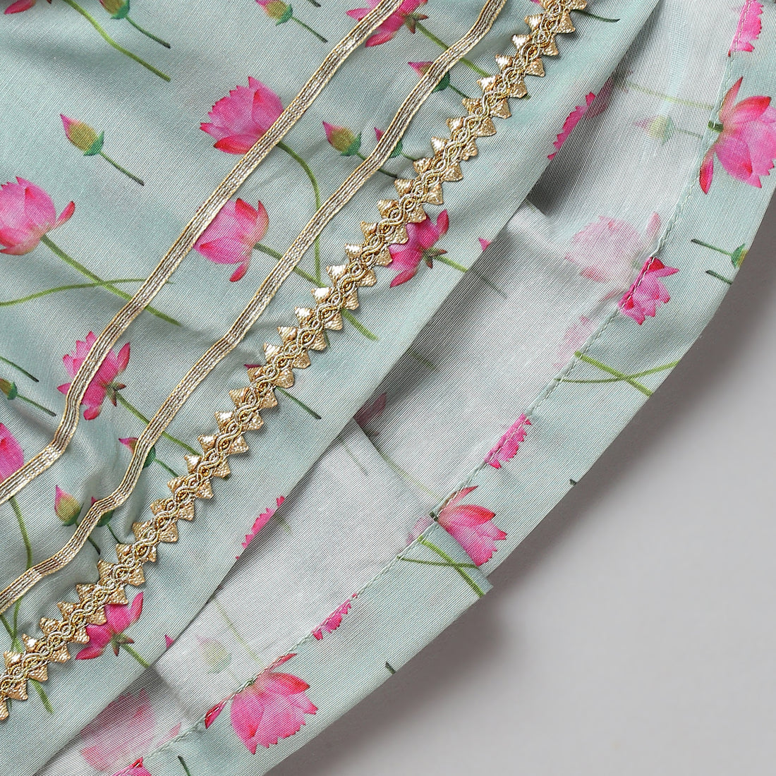 Mint Green Lotus Kurta Dhoti Set with Mukut