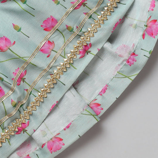 Mint Green Lotus Kurta Dhoti Set with Mukut