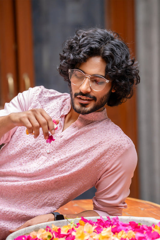 Mocha Pink Lucknowi Sequin Kurta Men 600